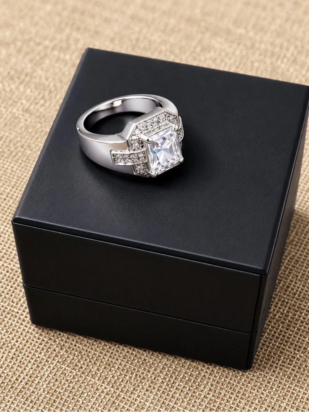 Silver Tone Large Simulated Diamond Statement Ring – Elegant Cocktail Ring